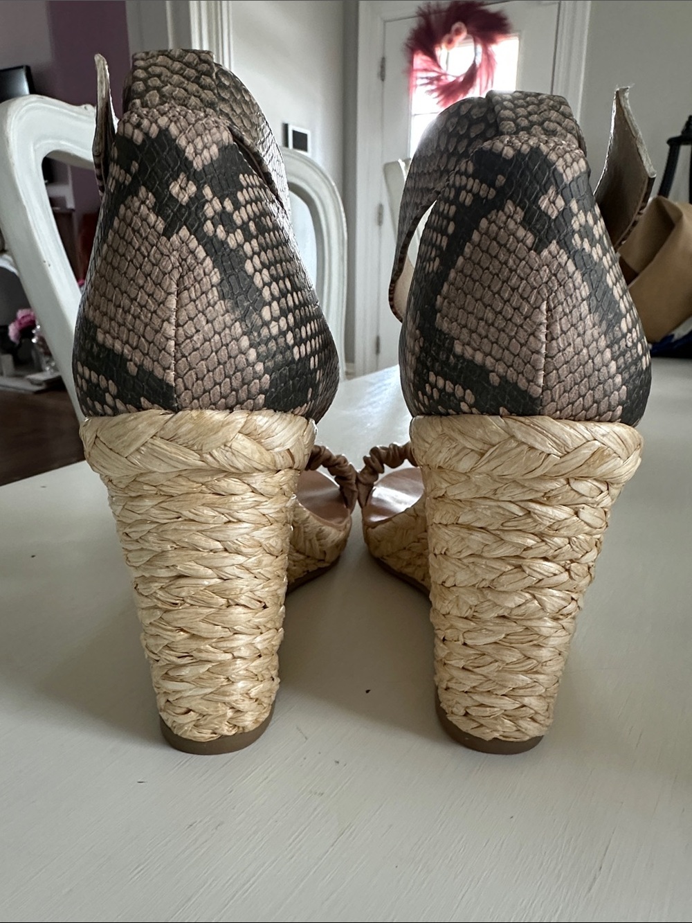 Dolce Vita Neutral Tan Espadrille Wedges with Snakeskin Ankle Strap